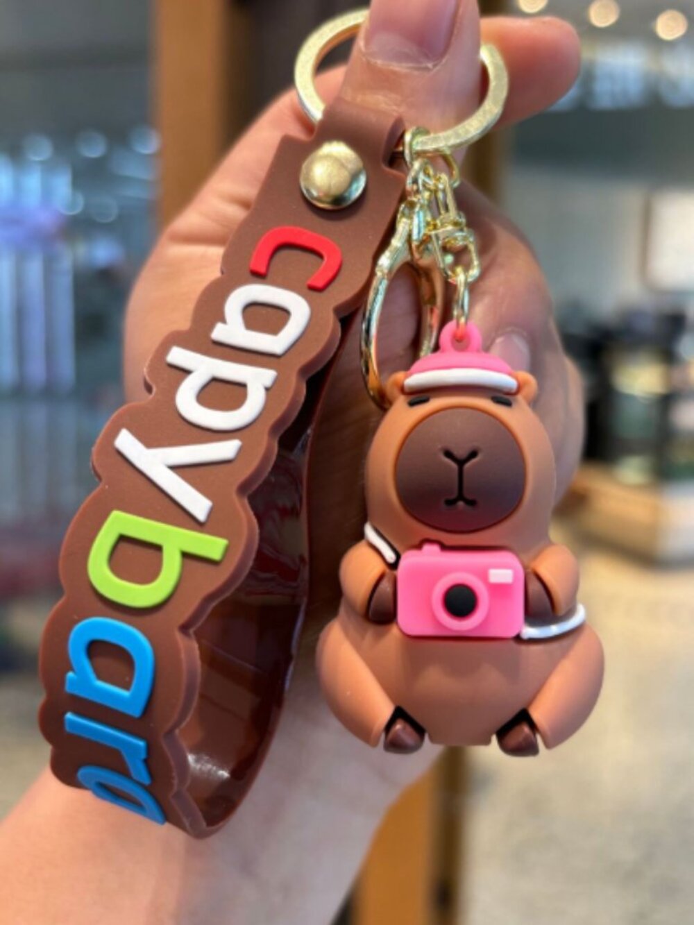 Capybara With Pink Camera Keychain Cute Cartoon Bag Charm Gift